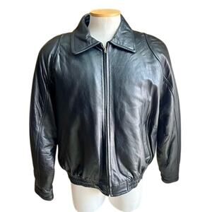 Vintage River Trader black leather full zip winter jacket size XL